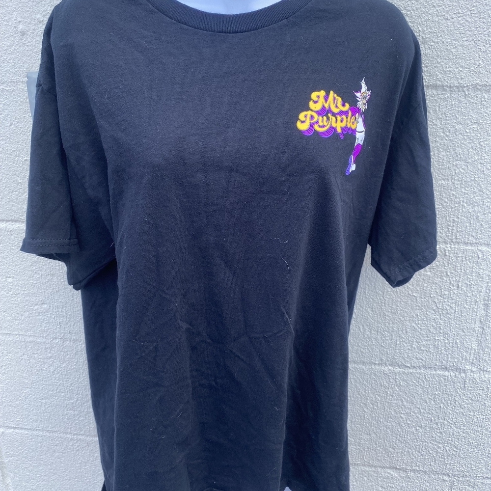 Black Graphic T-Shirt with Mr. Purple Design